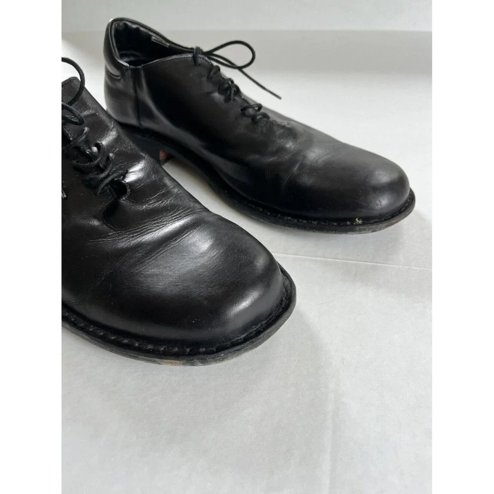 Emporio Armani Sz 11 USA Black Nappa Goat Leather Lace Ups Derby Shoes